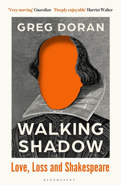Titel: Walking Shadow. Autor: Greg Doran. Illustration: Porträt mit leerem roten Gesicht, Shakespeare-Zeitalter.