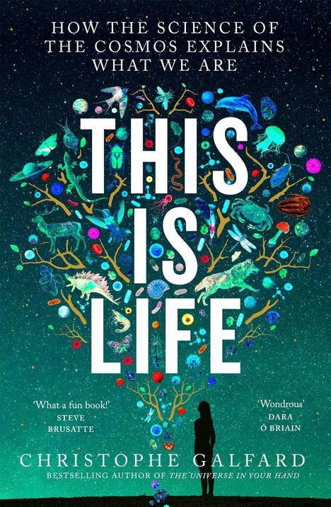 „THIS IS LIFE“ in großen Buchstaben, umgeben von bunten Naturmotiven, darunter Tiere, Pflanzen, Planeten und Sterne.
