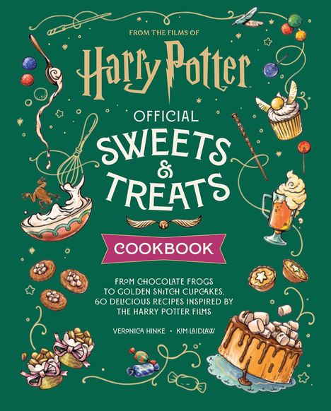 "From the films of Harry Potter. Official Sweets & Treats Cookbook. Illustration mit Süßigkeiten und magischen Elementen."