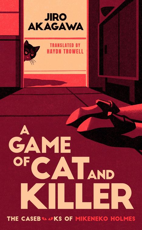 „A Game of Cat and Killer“, schwarze Katze schaut um die Ecke, Schatten einer liegenden Figur.