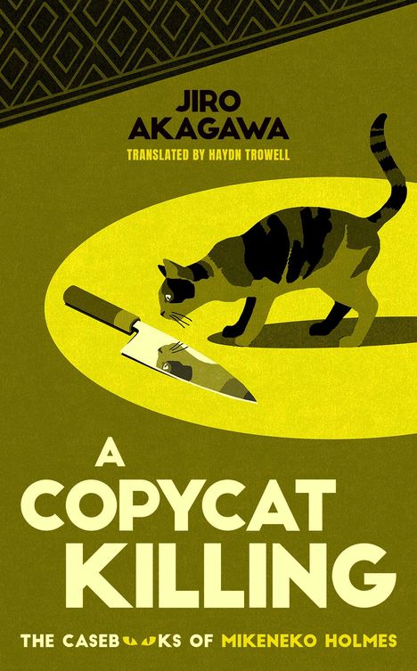 "A Copycat Killing" und "The Casebooks of Mikeneko Holmes". Illustration: Eine Katze schaut ein Messer an, ihr Spiegelbild ist sichtbar.