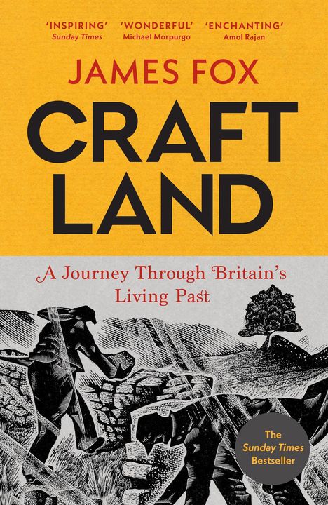 Titel: "Craftland", Untertitel: "A Journey Through Britain’s Living Past". Illustration: Mensch beim Mauern.