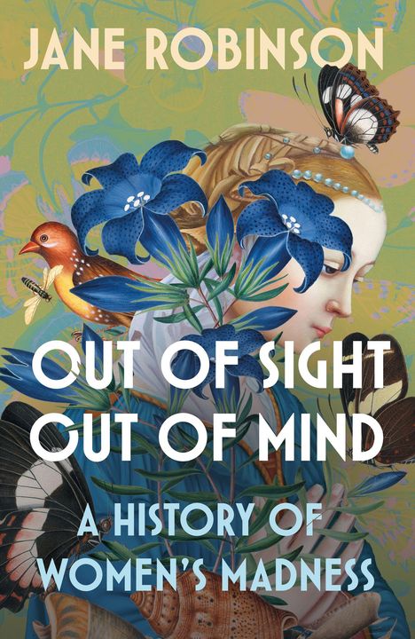 Text: "Out of Sight, Out of Mind", "Jane Robinson", "Cover to be revealed", "doubleday". Blauer Hintergrund, logo darunter.