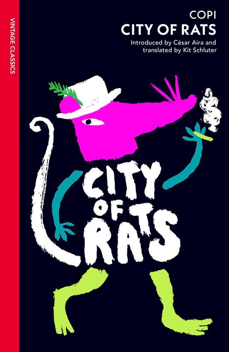 "City of Rats" und "COPI" oben, darunter bunte Ratte in Hut und Hose, linke Seite mit rotem Streifen für Vintage Classics.
