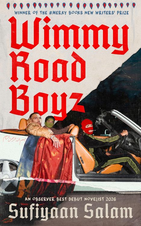 Text: "Wimmy Road Boyz", "Sufiyaan Salam", Gewinner eines Schreibpreises. Illustration: Personen in einem Cabrio mit Masken.