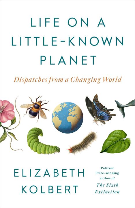 „LIFE ON A LITTLE-KNOWN PLANET“; Zeichnung mit Insekten, einer Blume, einer Raupe, einem Blatt und einer Weltkugel.