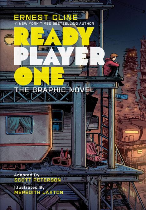 "Ready Player One: The Graphic Novel" von Ernest Cline. Junge sitzt auf Containerstapel in dystopischer Stadt.