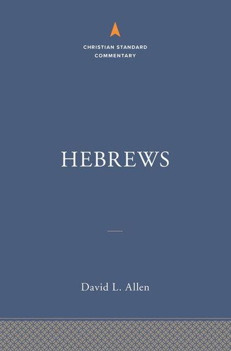 "HEBREWS," "David L. Allen," "CHRISTIAN STANDARD COMMENTARY." Blau, minimalistisches Design. Oberer Bereich mit kleinem Logo.