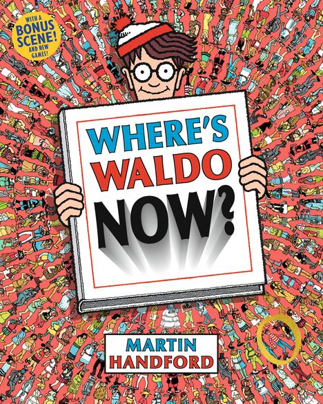 „WHERE’S WALDO NOW?” steht auf einem Schild. Illustration: Ein Mann mit Brille in roter Mütze, viele Figuren im Hintergrund.