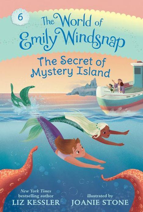 "The World of Emily Windsnap: The Secret of Mystery Island." Eine Meerjungfrau schwimmt neben einem Boot, Tentakel im Vordergrund.