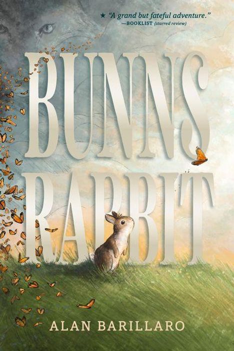 „Bunns Rabbit“ von Alan Barillaro. Ein Kaninchen sitzt im Gras, umgeben von Schmetterlingen und fallenden Blättern.