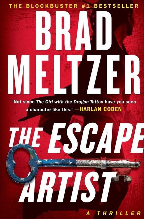 Text: "The Blockbuster #1 Bestseller", "Brad Meltzer", "The Escape Artist", "A Thriller". Roter Hintergrund, großer Schlüssel.