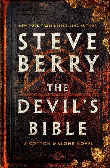 STEVE BERRY, THE DEVIL'S BIBLE, A Cotton Malone Novel. Dunkler Hintergrund, verzierte goldene Ecken.