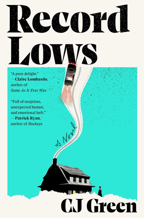 „Record Lows”, „A pure delight." Illustrative Grafik mit Haus, Straße und Auto. Autor: CJ Green.