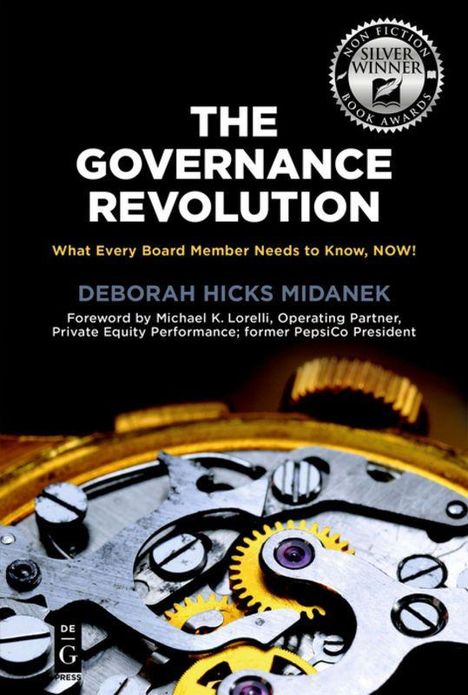 "The Governance Revolution" von Deborah Hicks Midanek, Uhrwerk-Design, Non-Fiction Silver Winner-Logo oben rechts.