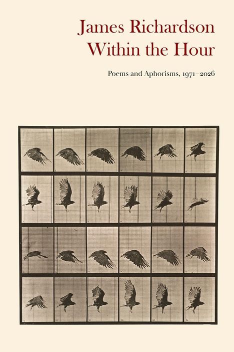 „James Richardson Within the Hour. Poems and Aphorisms, 1971–2026“. Raster von fliegenden Vögeln in Schwarz-Weiß.