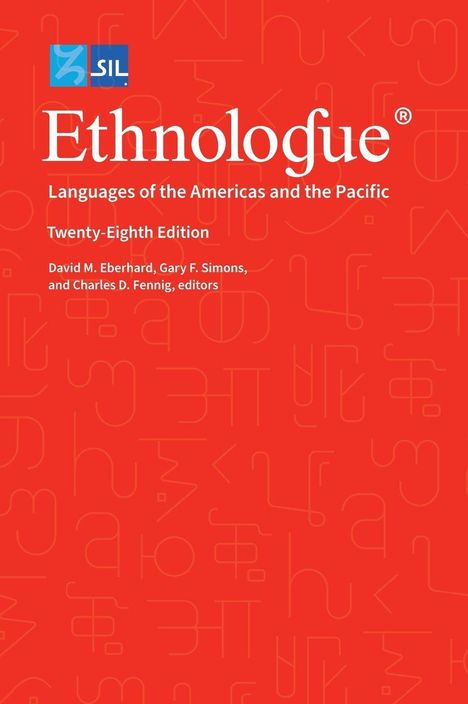 "Ethnologue: Languages of the Americas and the Pacific, Twenty-Eighth Edition" in weißem Text auf rotem Hintergrund. Logo oben.