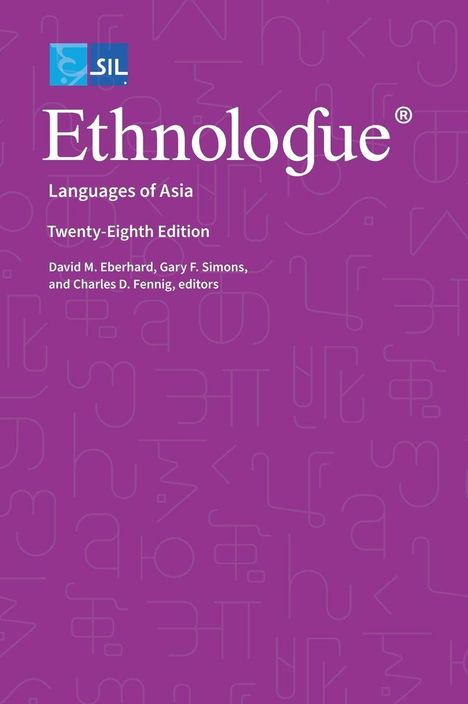 „Ethnologue: Languages of Asia, 28. Edition“ ist in weißer Schrift auf einem violetten Hintergrund. SIL-Logo oben.