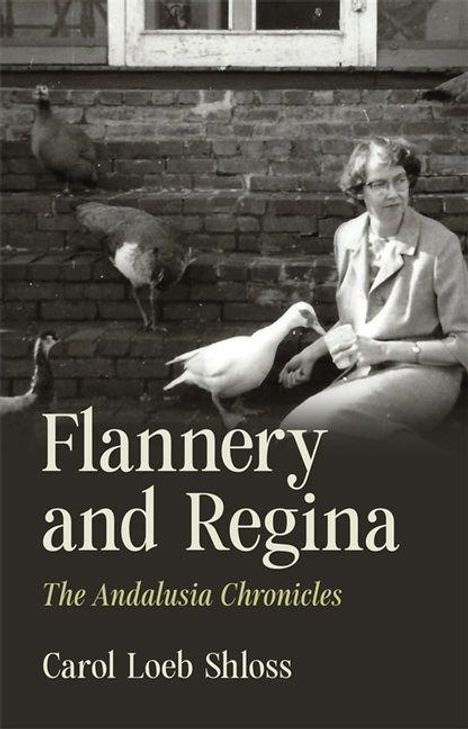 „Flannery and Regina: The Andalusia Chronicles“ von Carol Loeb Shloss. Eine Frau sitzt mit Vögeln auf einer Ziegelmauer.