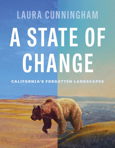 Laura Cunningham, A State of Change, California's Forgotten Landscapes. Illustration eines Bären in einer geteilten Landschaft.