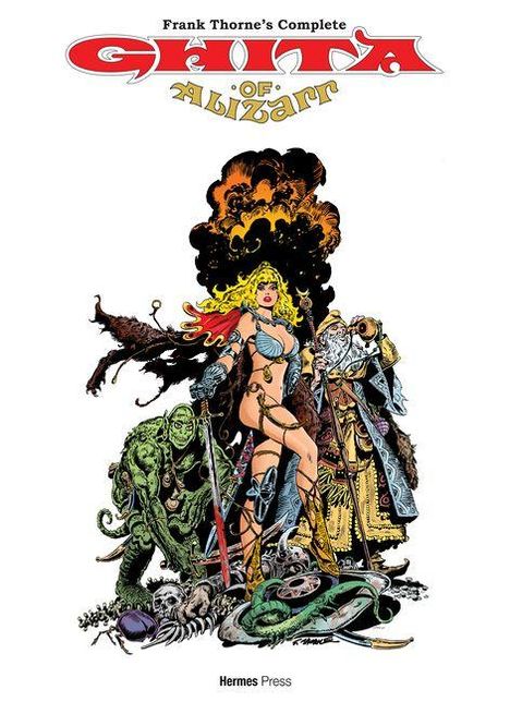 Text: "Frank Thorne's Complete GHITA OF ALIZARR." Eine blonde Kriegerin mit Schwert, umgeben von fantastischen Figuren.