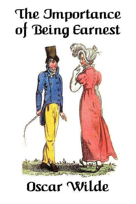 "The Importance of Being Earnest" und "Oscar Wilde". Illustration: Ein Mann und eine Frau in historischer Kleidung.