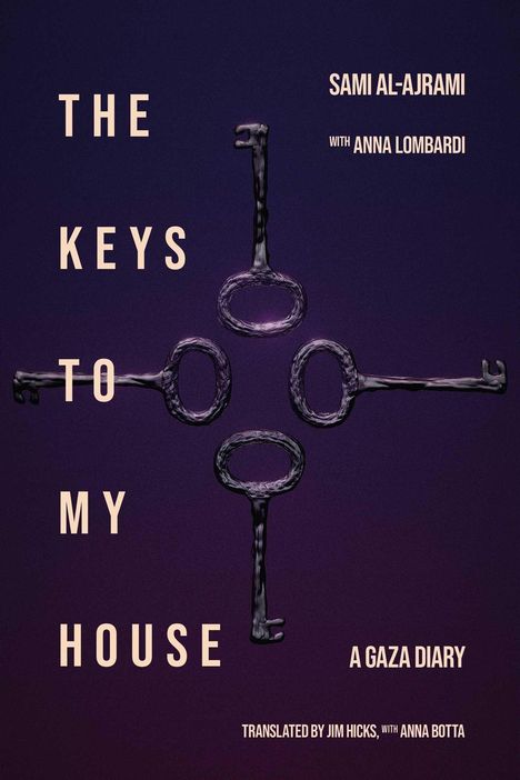 „The Keys to My House“ und „A Gaza Diary“ in heller Schrift auf dunklem Hintergrund mit vier alten Schlüsseln in Kreuzform.
