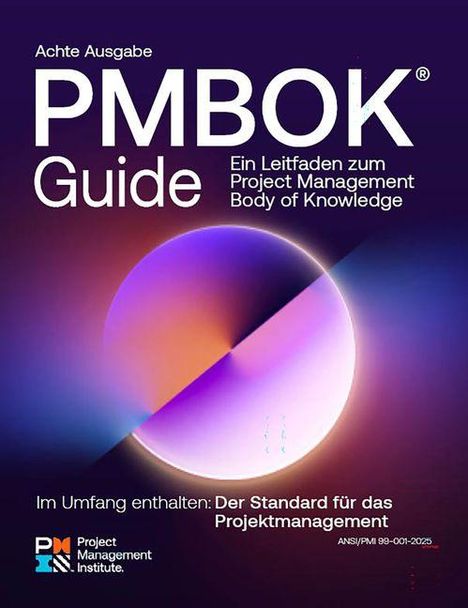 Achte Ausgabe PMBOK Guide: Ein Leitfaden zum Project Management Body of Knowledge. Farbverlauf mit abstrakter Illustration.