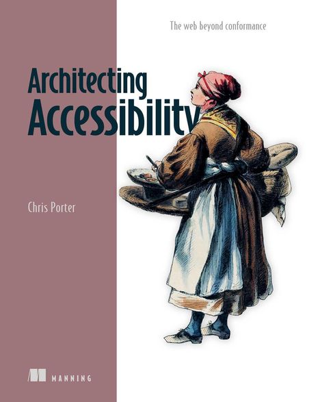"Architecting Accessibility" von Chris Porter. Illustration einer in traditioneller Tracht gekleideten Person mit Malutensilien.