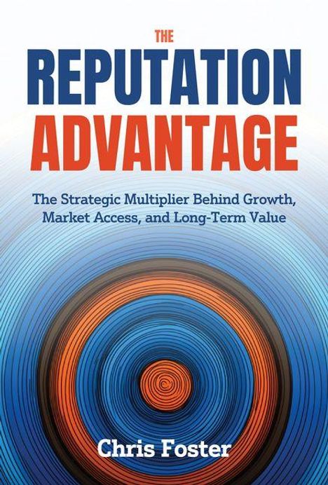 "The Reputation Advantage" oben. Darunter: "The Strategic Multiplier Behind Growth..." Spiralmuster in Blau- und Orangetönen.