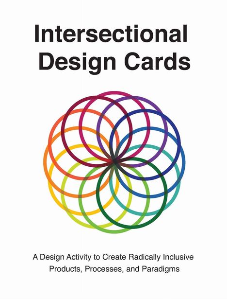 "Intersectional Design Cards. A Design Activity to Create Radically Inclusive Products, Processes, and Paradigms." Darunter ein buntes, überlappendes Kreismuster.