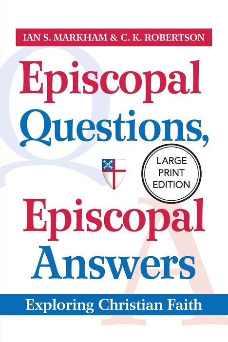 "Episcopal Questions, Episcopal Answers" in Rot und Blau. Autorennamen oben, kleines Wappen in der Mitte.