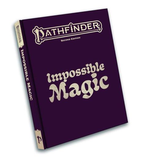 Auf dunkelviolettem Hintergrund steht: "Pathfinder Second Edition" und "Impossible Magic" in verschnörkelter Schrift.