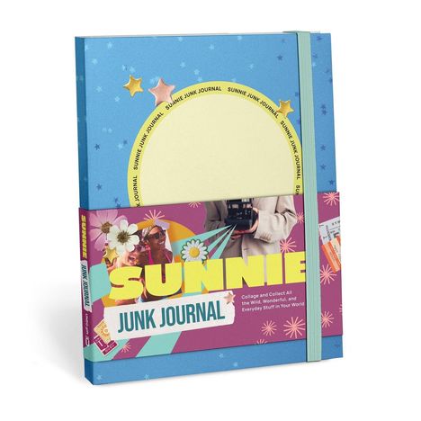 "SUNNIE JUNK JOURNAL" ist in gelber und blauer Schrift auf buntem Cover. Bunte Sterne und fröhliches Design schmücken es.