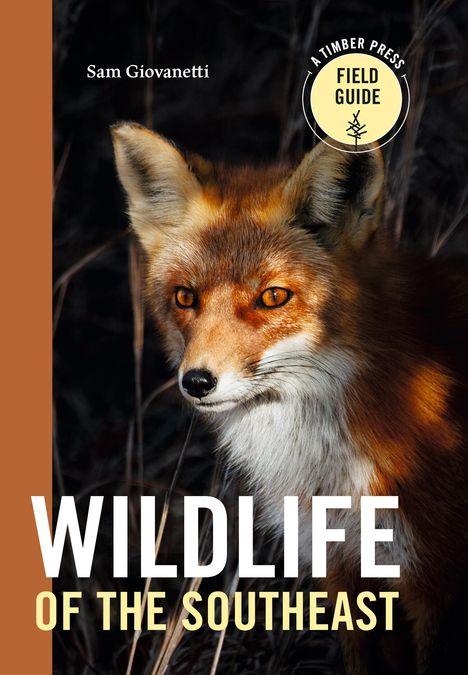 Die Texte "Sam Giovanetti", "WILDLIFE OF THE SOUTHEAST". Ein Feldführer mit Tierfoto, zeigt einen Fuchs in der Natur.