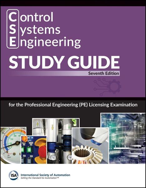 „Control Systems Engineering STUDY GUIDE, Seventh Edition“ steht groß geschrieben. Bilder von Technik und Diagrammen.