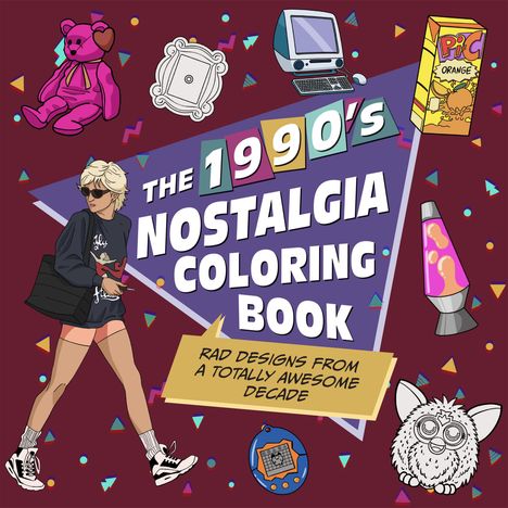 1990's Nostalgia Coloring Book. Designs aus einer grandiosen Dekade. Illustration mit 90er-Jahre-Elementen.