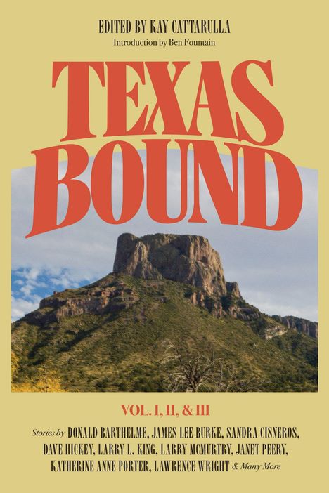 "TEXAS BOUND" in großen roten Buchstaben, darunter ein Berg unter blauem Himmel. Nennung mehrerer Autoren.