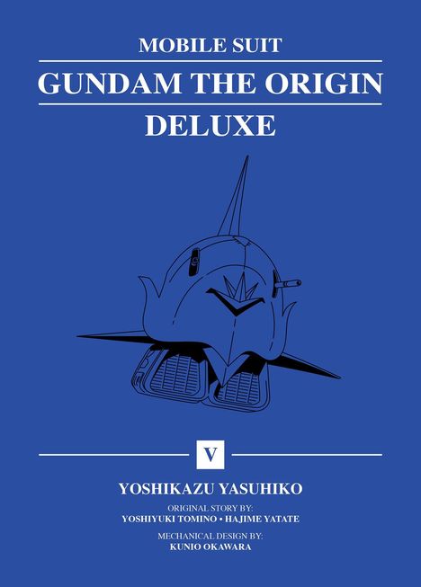 "Mobile Suit Gundam: The Origin Deluxe. Illustration eines Helms auf blauem Hintergrund. Von Yoshikazu Yasuhiko."