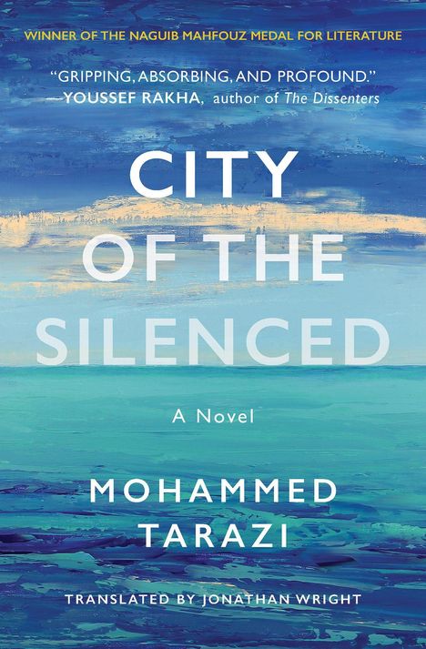 Der Text "CITY OF THE SILENCED" steht groß über einem abstrakten, meeresartigen Hintergrund in Blau- und Grüntönen.