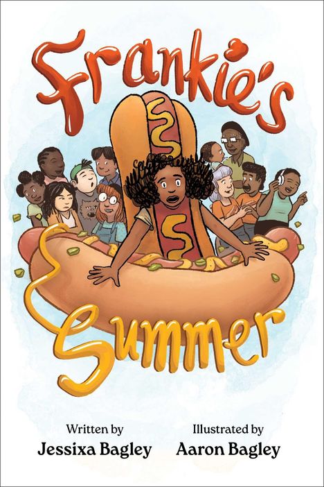 „Frankie's Summer“, ein Kind in einem riesigen Hotdog-Kostüm, umringt von fröhlichen Menschen.