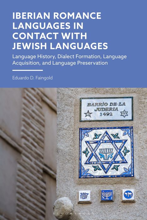 Titel: "Iberian Romance Languages in Contact with Jewish Languages". Darunter Kacheln mit Davidstern und Menora-Motiven.