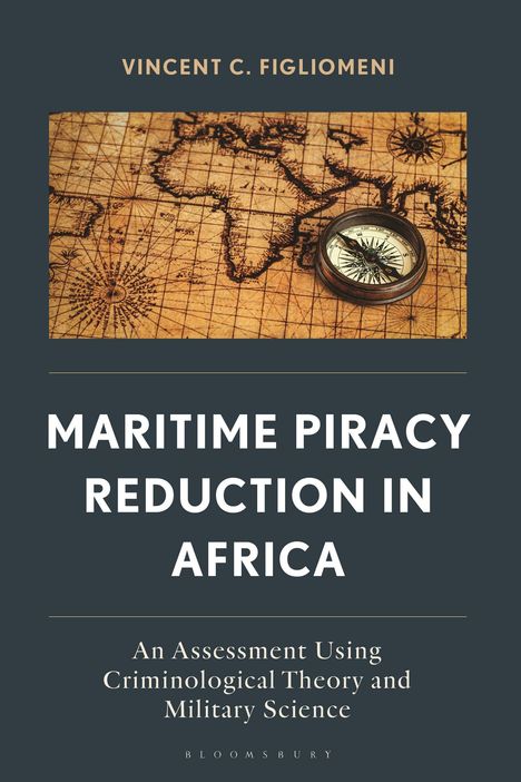 "Maritime Piracy Reduction in Africa. Altes Kartenmotiv mit Kompass, Autorname oben, Verlag unten."
