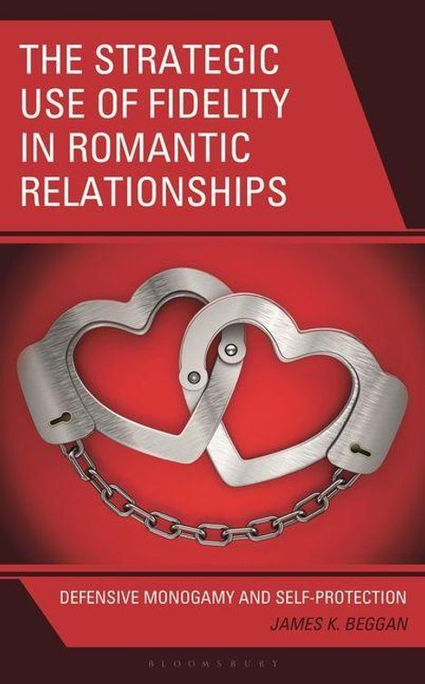 "THE STRATEGIC USE OF FIDELITY IN ROMANTIC RELATIONSHIPS". Zwei Herz-Handschellen auf rotem Hintergrund.