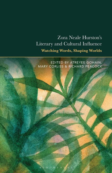 Texte: Zora Neale Hurston’s Literary and Cultural Influence. Grüner Hintergrund, Aquarellblätter.