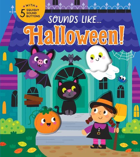 "Sounds Like... Halloween!" steht oben; darunter sind eine Fledermaus, ein Geist, eine schwarze Katze, ein Kürbis und ein Mädchen als Hexe.