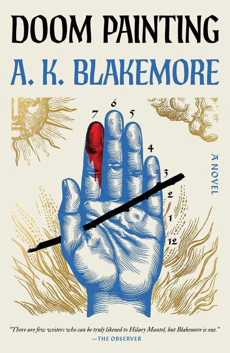 Oben der Titel "Doom Painting", darunter "A. K. Blakemore". Eine blaue Hand mit roten und schwarzen Elementen.