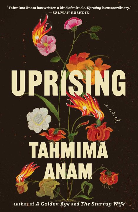 Zitronenbaum, Text: "Tahmima Anam", "Uprising", prominente Blumenillustration mit feurigen Details.