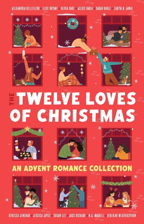 "The Twelve Loves of Christmas. An Advent Romance Collection" in großen Buchstaben. Verschiedene festliche Szenen.