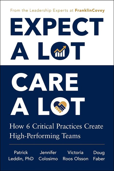 EXPECT A LOT, CARE A LOT. Wie 6 entscheidende Praktiken leistungsstarke Teams schaffen. Oben ein Kreis mit Graph.